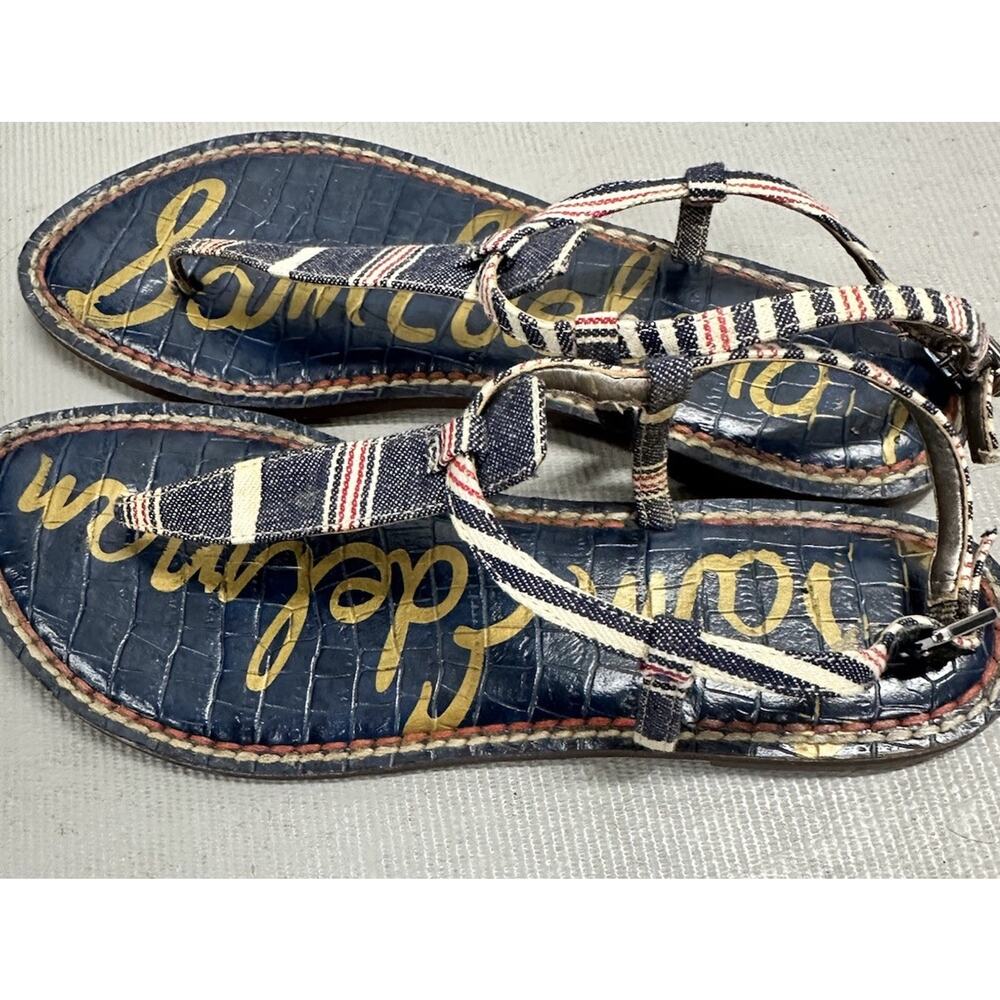 Sam Edelman Womens Gigi Sandal Slingback Red Blue Denim Nautical Flat Size 7.5 - Picture 3 of 10